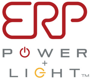 Logo for EPP Power + Light: large red 'EPP' at top, with the words 'POWER' and 'LIGHT' in gray below; the 'O' in POWER is a red power symbol, and the 'O' in LIGHT is a yellow circular shape.