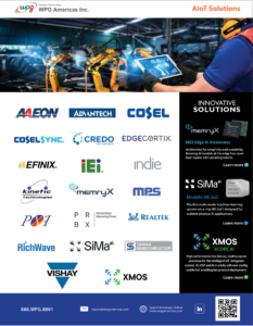 Industrial robotics banner showing a technician with a tablet inspecting networked robotic arms, followed by a grid of partner logos and a blue footer area.
